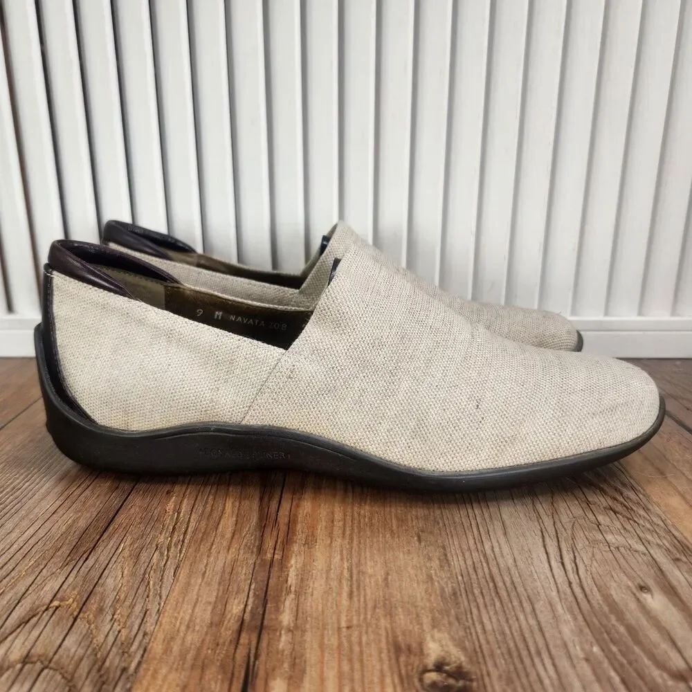 Donald J Pliner Sport Shoes Womens Sz 9.5 M Beige Canvas Navata Driving Loafers